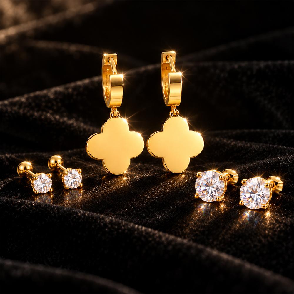 6pcs Luxury Multi Style Earring Combo Set, Elegant Stackable Designs